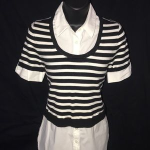 Black and White stripe sweater w/ attached shirt